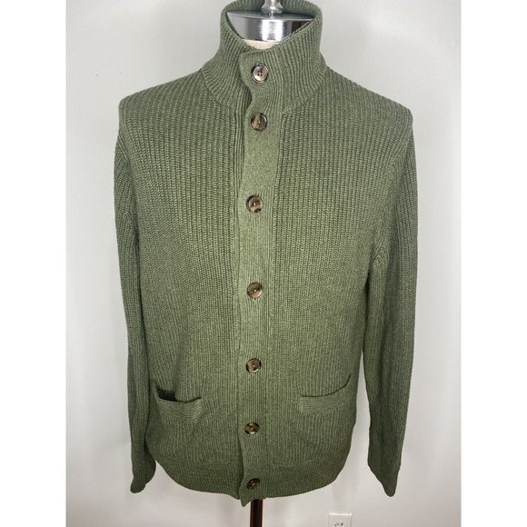 J.CREW Sweaters - J Crew Womens Cable Knit Cardigan Sweater M Olive Green Button Front Pockets